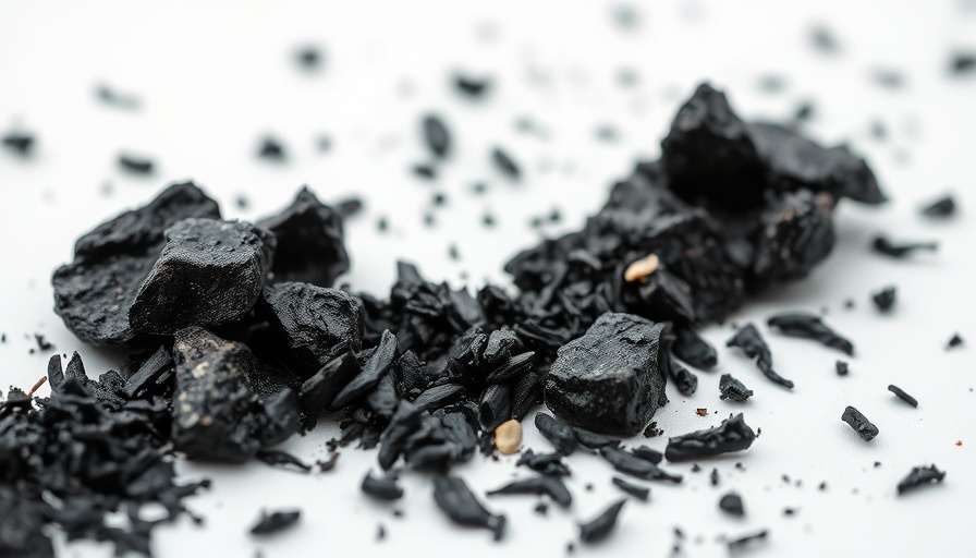 Black shilajit resin and shards on white background.