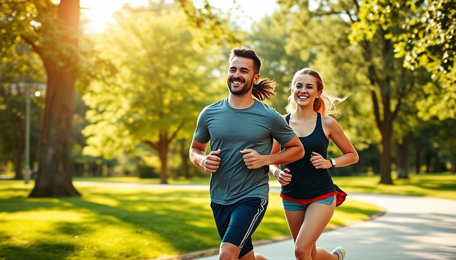 Energetic couple jogging together in a sunny park, discussing what is clean protein.