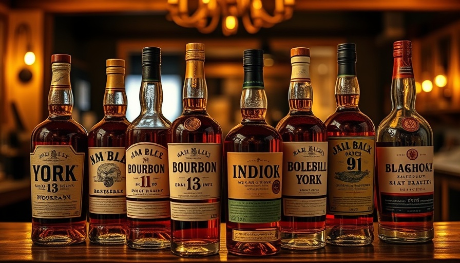 Elegant comparison of New York vs Indiana bourbons on rustic table.