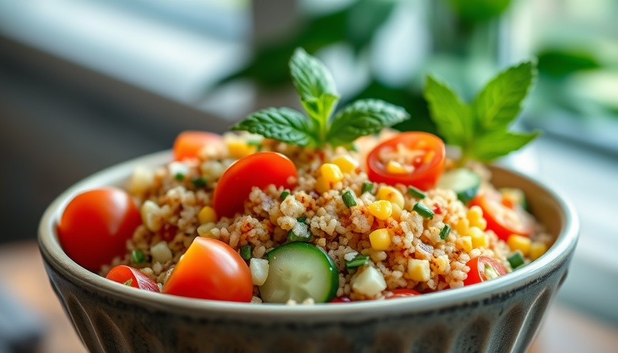 Colorful quinoa salad for plant-based diet and ulcerative colitis support.
