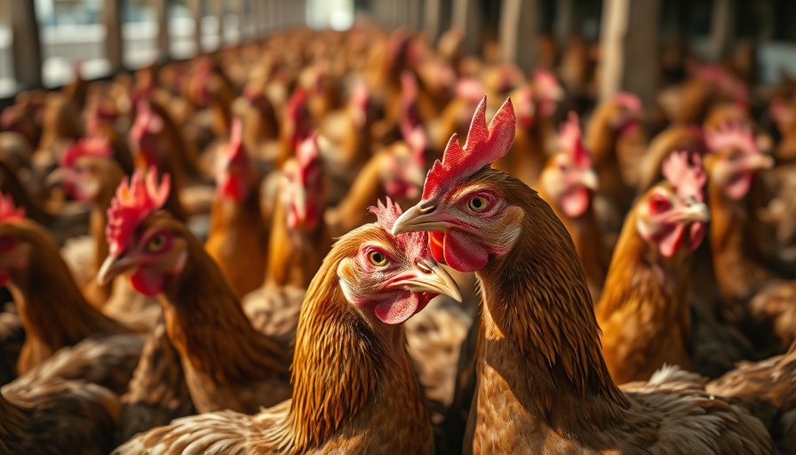 Chickens in barn illustrating Bird Flu potential dangers.
