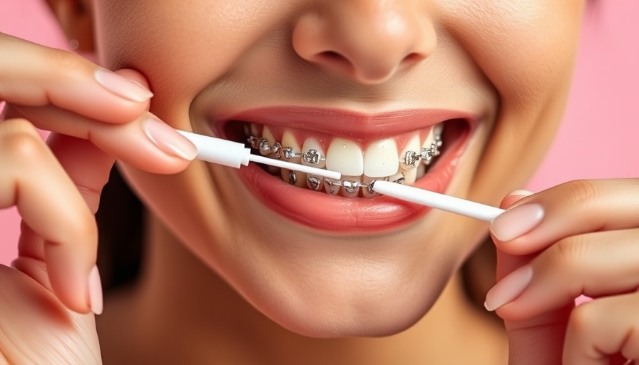 Close-up of braces care using interdental brush, Maintaining Oral Hygiene with Braces.