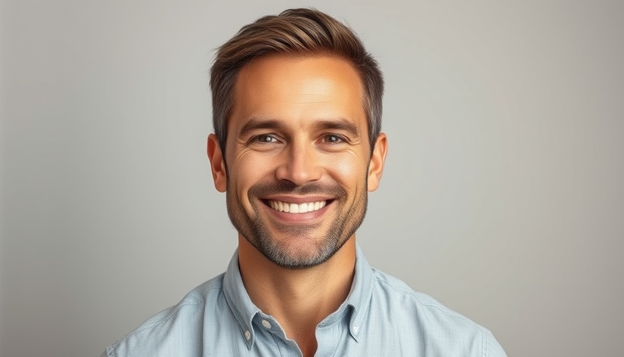 Portrait of a smiling man in natural lighting, representing employee wellbeing benefits.