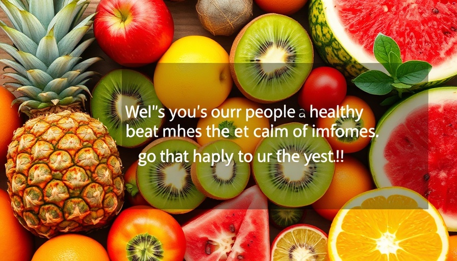 Colorful array of fruits promoting replace refined carbs for fruit.