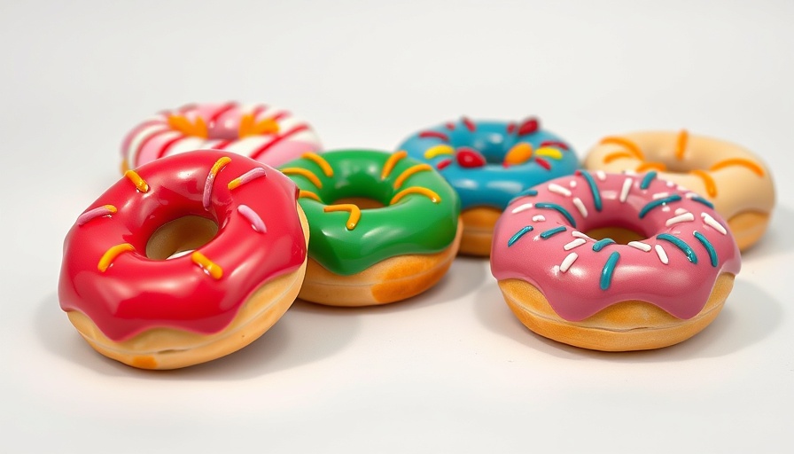 Vibrantly decorated ceramic doughnuts by Jeff Nebeker.