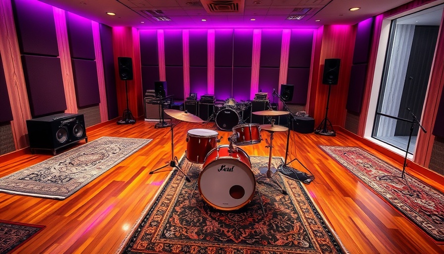 Modern studio with drums and polished floors in Sacramento