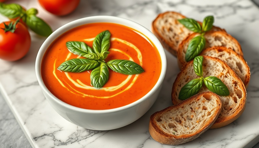 JSHealth Italian-Inspired creamy tomato soup with basil and bread.