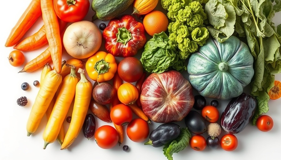 Colorful array of high-fiber fruits and vegetables for gut health.