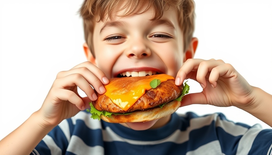 Young boy enjoying a hamburger, conveying appetite and enthusiasm.