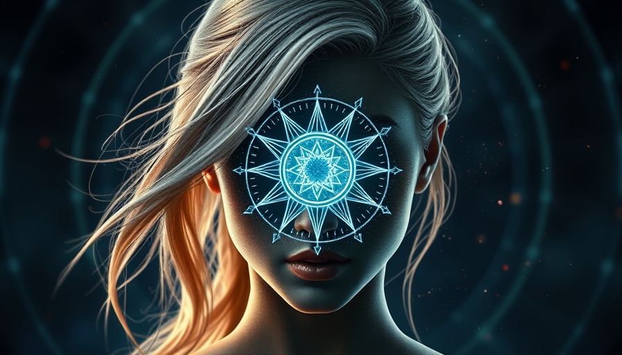 Digital graphic of woman with cosmic emblem depicting credible training in aesthetics.