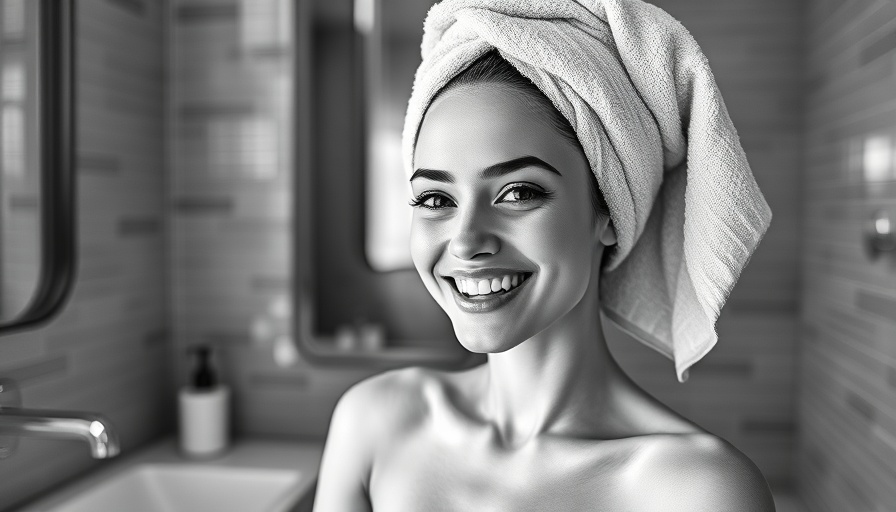 Young woman smiling in a bathroom for RF Face and Body Contouring.