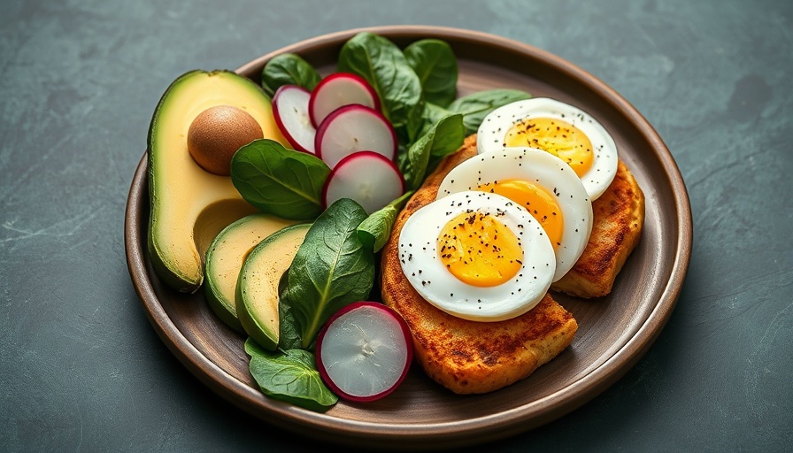 Keto diet boosts memory with vibrant meal featuring avocado, eggs, and greens.