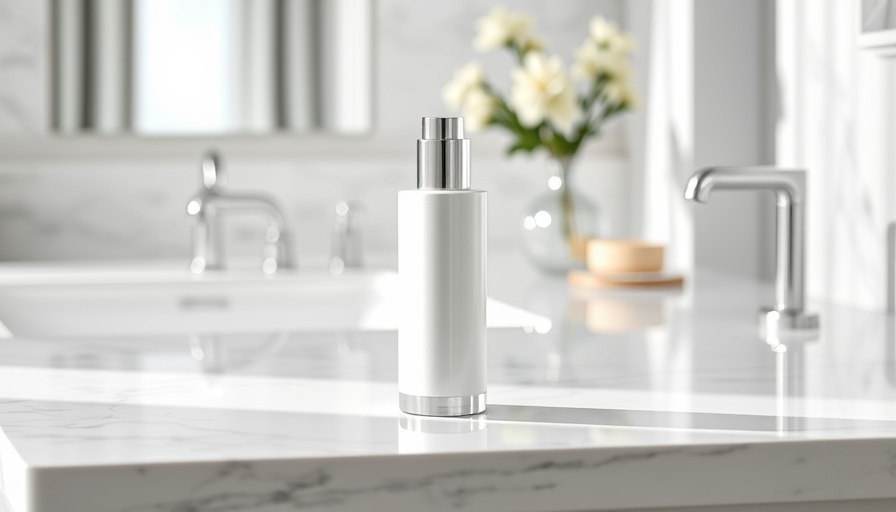 Elegantly placed Universkin Solar Serum on marble counter.