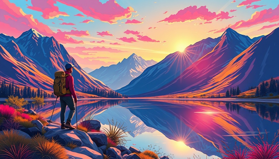 Awe journal benefits: Hiker at sunrise in vibrant mountainous landscape.
