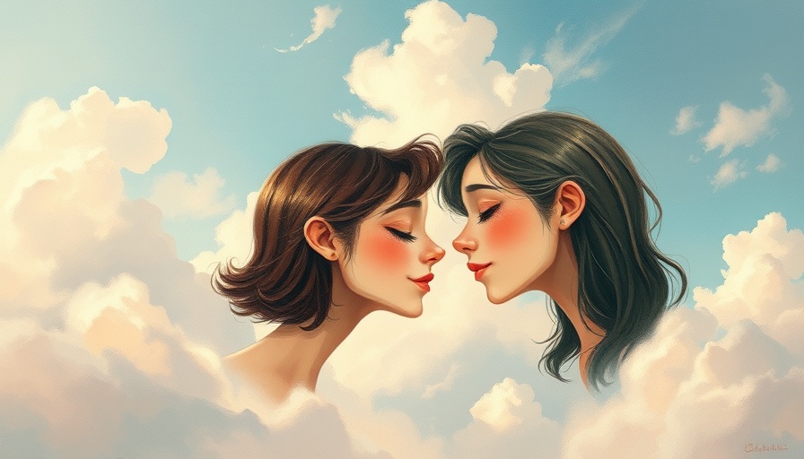 Surreal artwork of two people facing each other in the clouds symbolizes mindset shifts to stop worrying about what other people think.