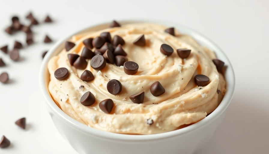 Creamy cottage cheese cookie dough dip topped with chocolate chips.