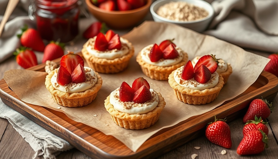 Strawberry Oatmeal Cream Pies on a rustic tray with warm lighting.