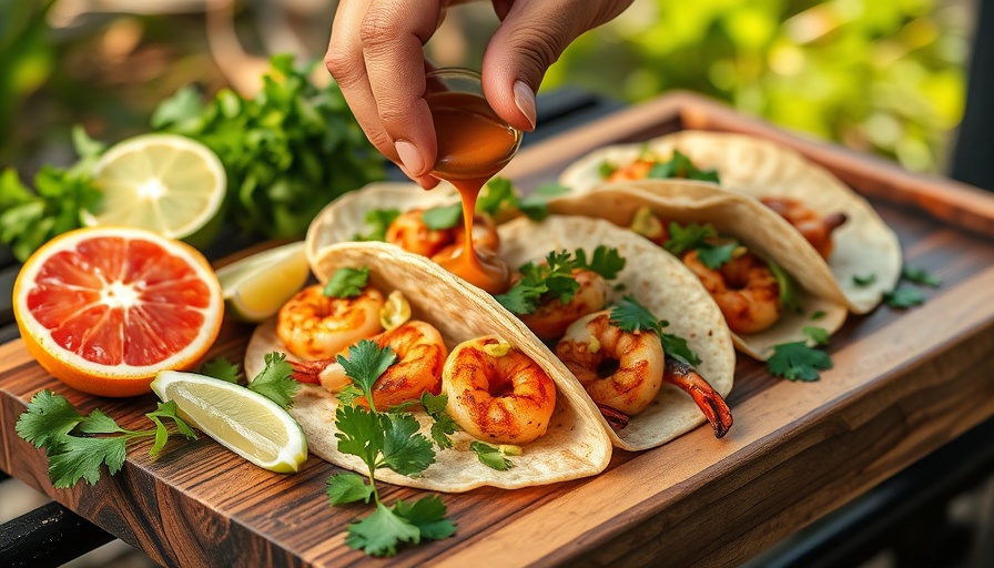 Delicious outdoor grill recipes with fresh tacos and ingredients.