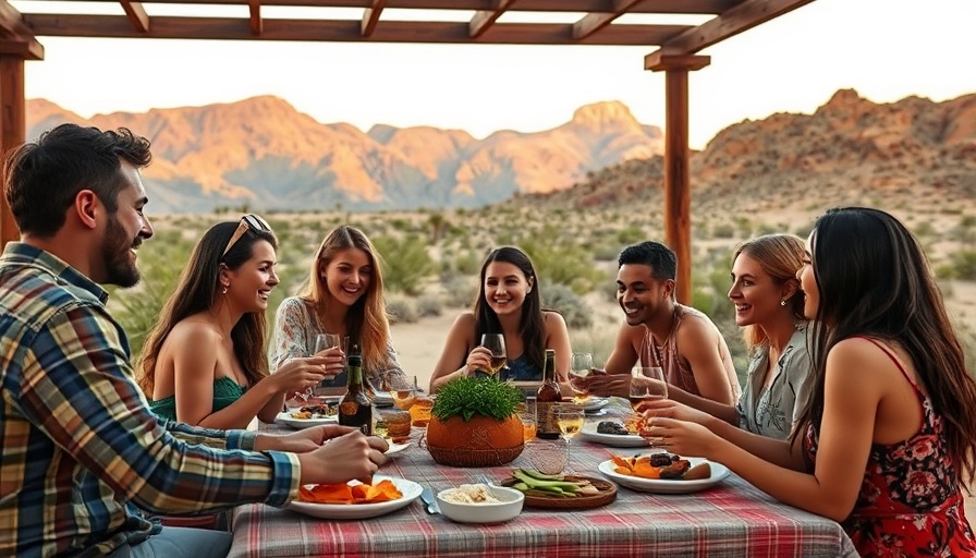 Young friends sharing a meal in the desert, fostering genuine connection.