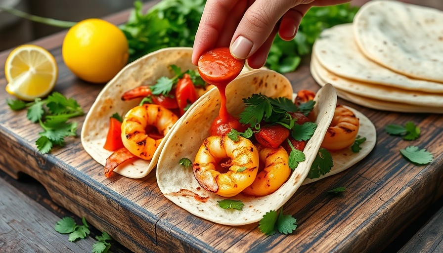 Easy outdoor grill recipes with vibrant shrimp tacos on rustic table.