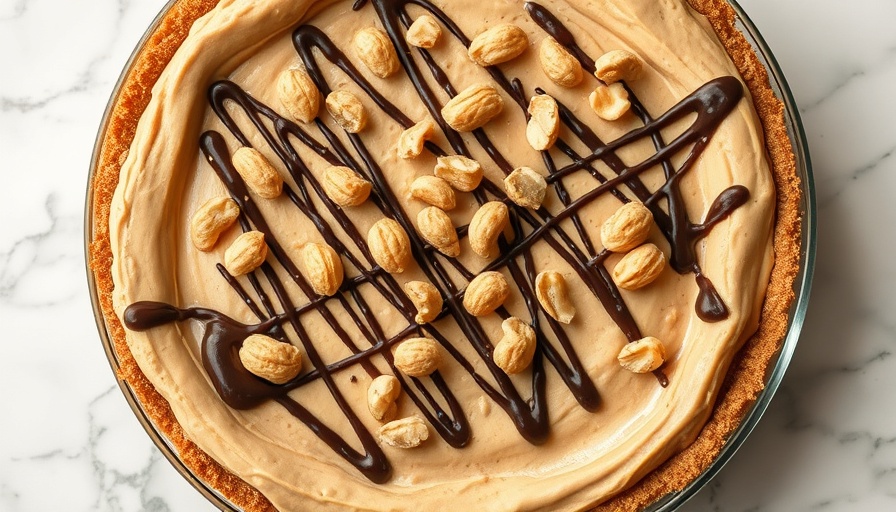 No Sugar Added Vegan Peanut Butter Pie topped with peanuts and chocolate.