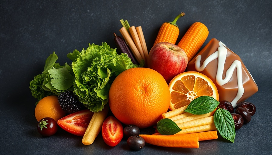 Colorful foods contrasting healthy and unhealthy options for stop tracking macros.