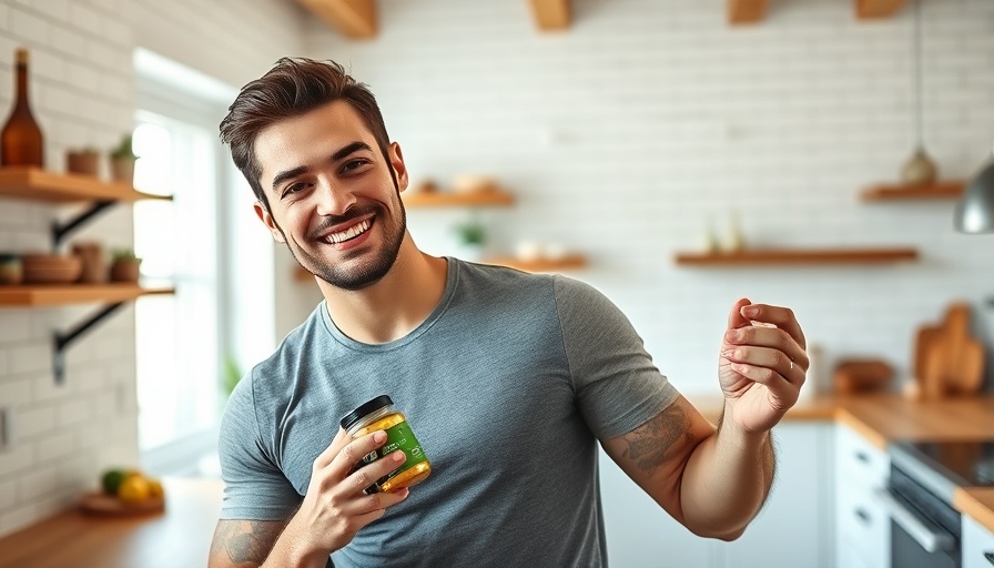 Coach demonstrating supplement solutions in bright kitchen
