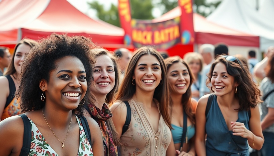 Group of women at a youth mental health program booth outdoors.