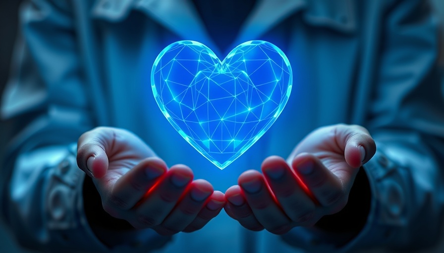 Holographic heart in hands, tackling heart risks by 50, futuristic medical tech