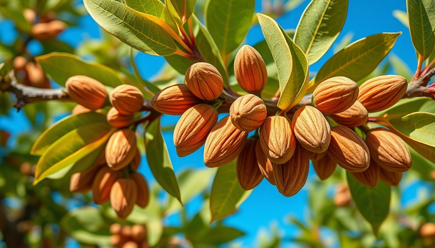 Ripe almonds on tree branch illustrating health benefits of almond oil.