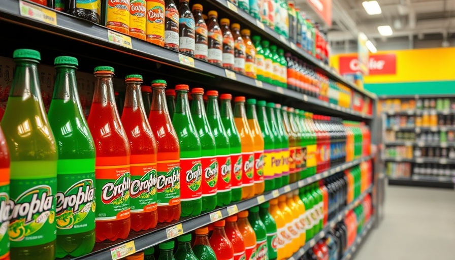 Nebraska bans soda energy drinks from food stamps; colorful soda shelf in supermarket.