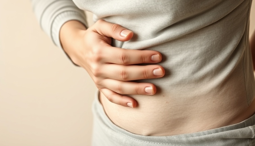 Person with digestive issues awareness clutching stomach.