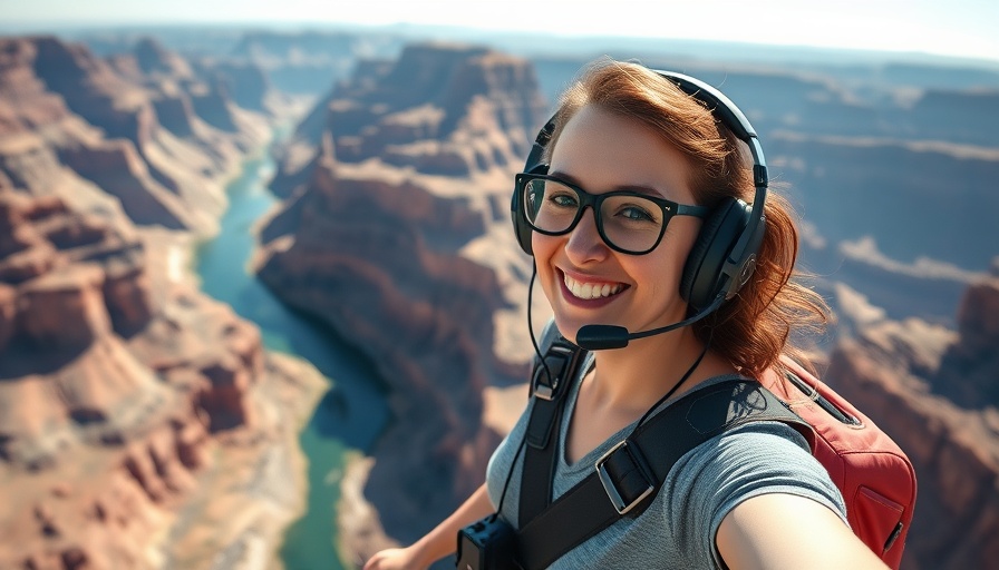 Woman enjoying aerial view of Grand Canyon, ideal for group trip destinations.