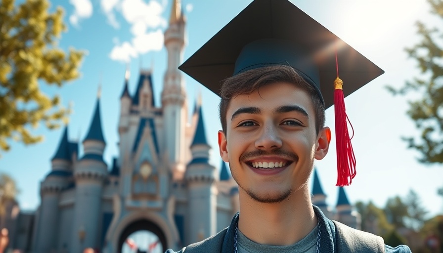 Theme park graduation trip with castle backdrop.
