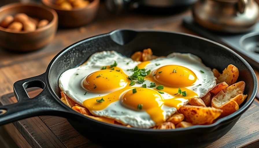 Delicious Green Chile Queso Breakfast Potatoes in skillet.