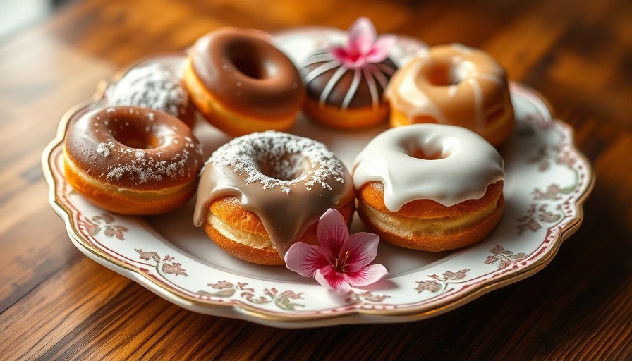 Assorted healthy paczki for Fat Tuesday on a decorative plate with flower.