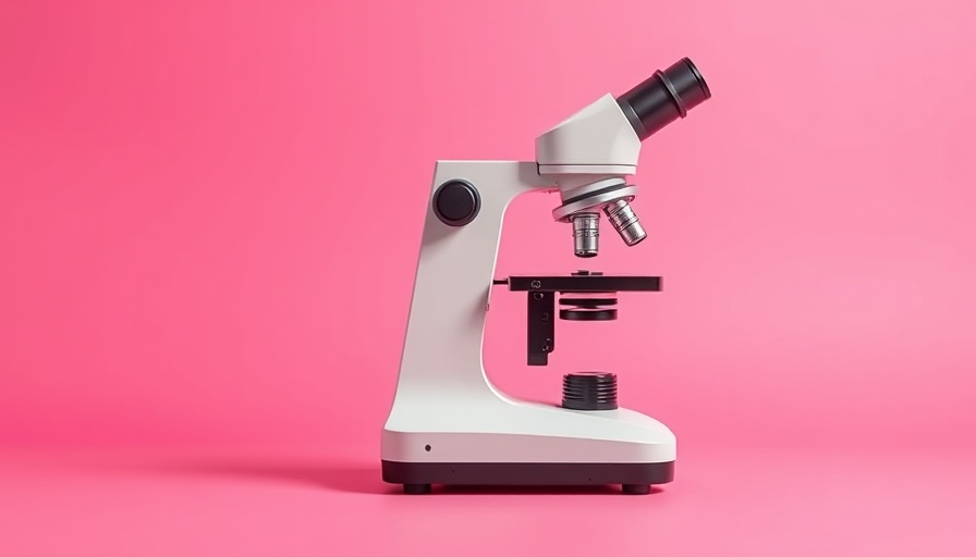 Modern microscope against a pink background, face mites research.