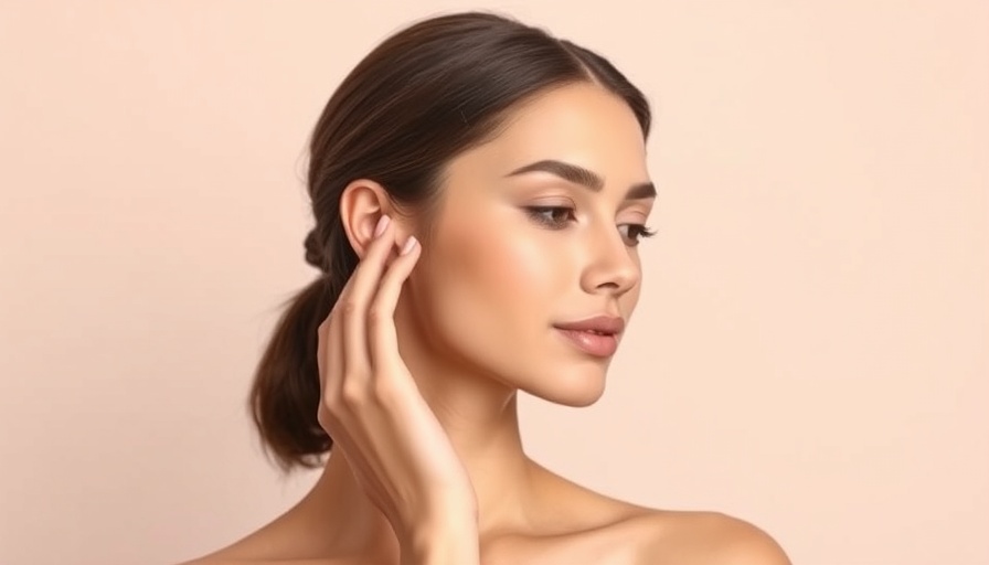 Serene woman touching face, promoting facial scar healing