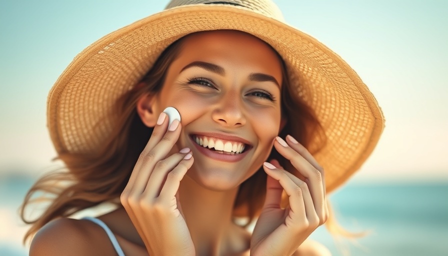 Woman applying sunscreen at beach, illustrating ceramide sunscreen benefits