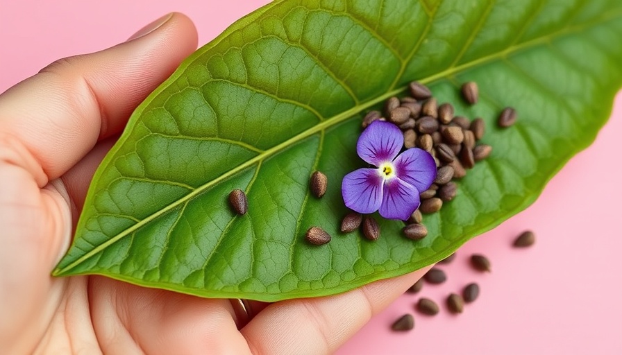 Close-up of bakuchiol leaf and flower with seeds, showcasing nature's texture for radiant skin benefits.