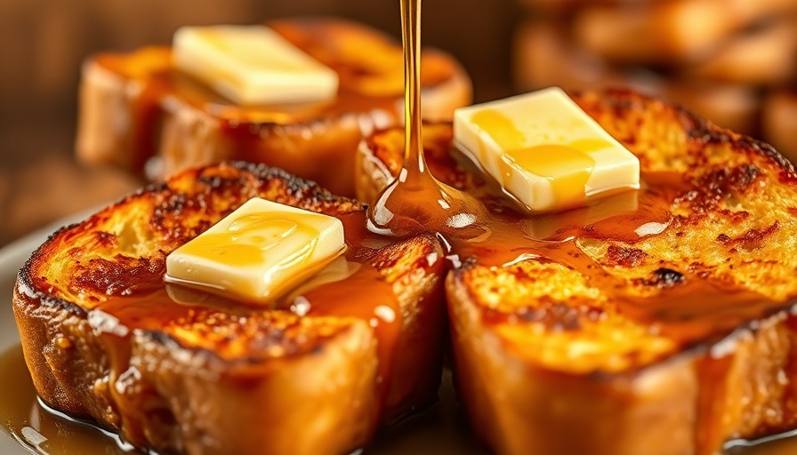 Golden brown air fryer French toast bites topped with syrup and butter.