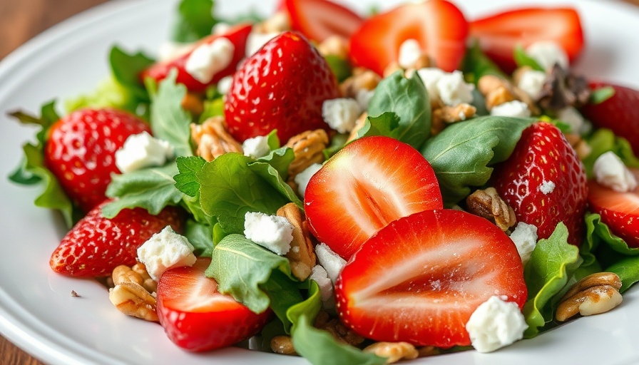 Vibrant fresh salad with strawberries and cheese, healthy eating.