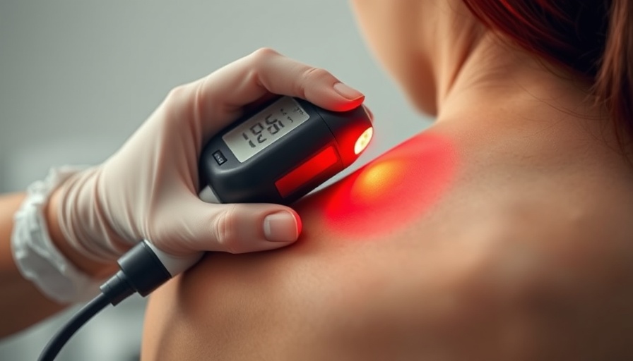 Close-up of Class IV laser therapy on shoulder.