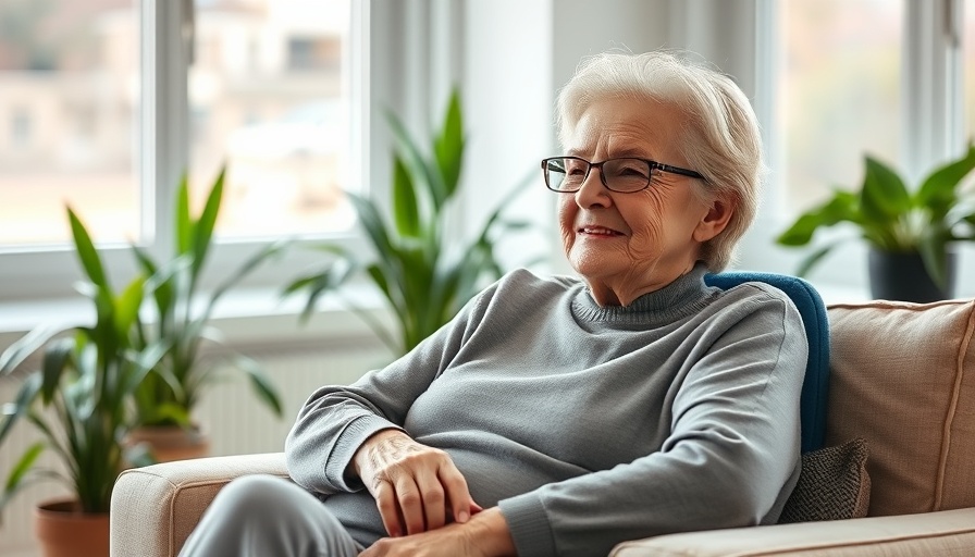Elderly woman benefiting from memory foam cushion for pain management.