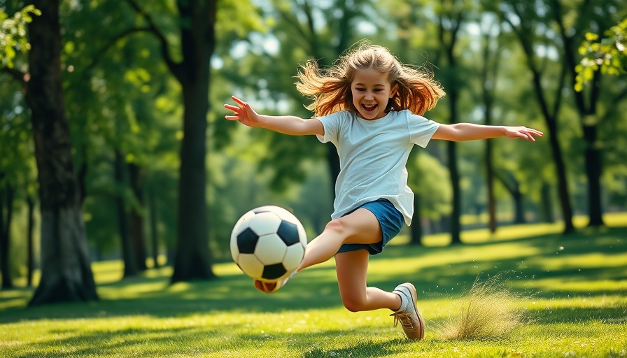 Young girl enjoying outdoor soccer game in a sunny park.