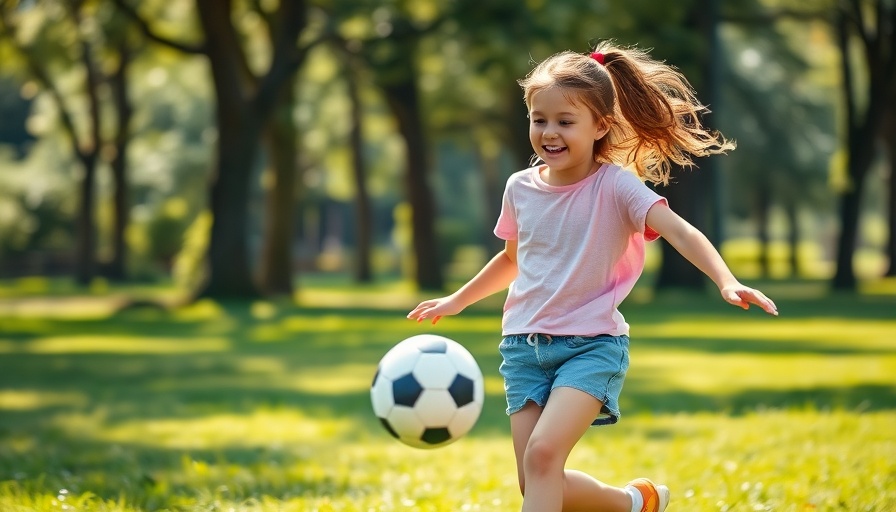 Girl playing soccer in park, outdoor games for kids