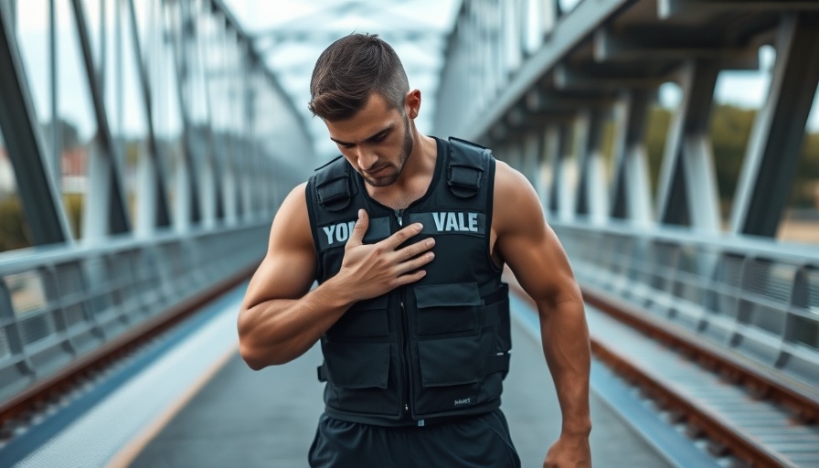 Athletic man in weighted vest during Murph workout challenge.