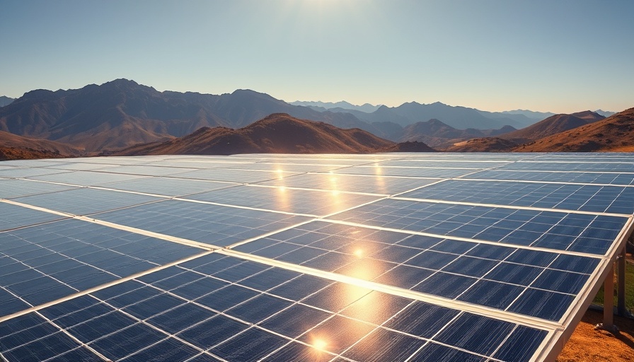 Cleaning shiny solar panels under bright sunlight with mountain backdrop.