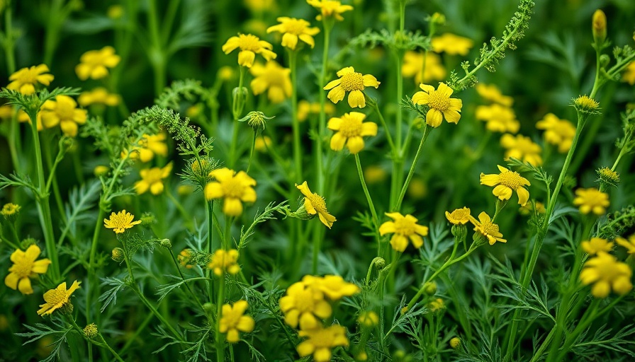 Vibrant dill flowers growing lushly in a California herb garden.