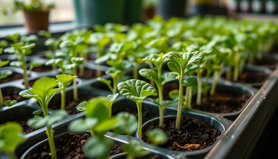 Thriving young kale and cabbage seedlings in trays indoors.